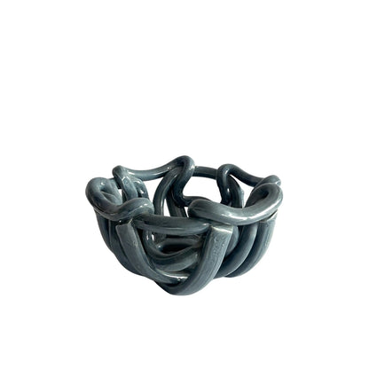 Postmodern Gray Ceramic Braided Woven Abstract Centerpiece Bowl