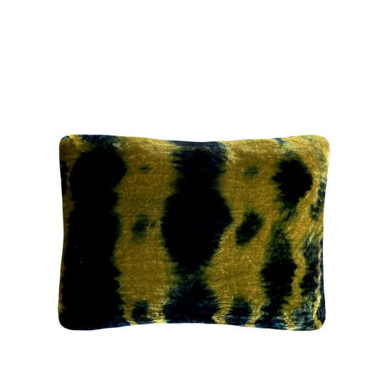 Hand Dyed Silk Velvet Pillow, Gold & Indigo Morse