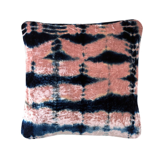 Hand Dyed Silk Velvet Pillow, Rose Pink & Indigo Pleat