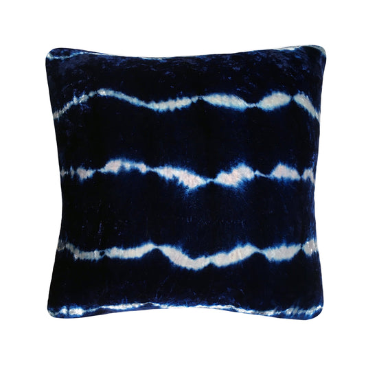 Hand Dyed Silk Velvet Pillow, Silver Gray & Indigo Stripe