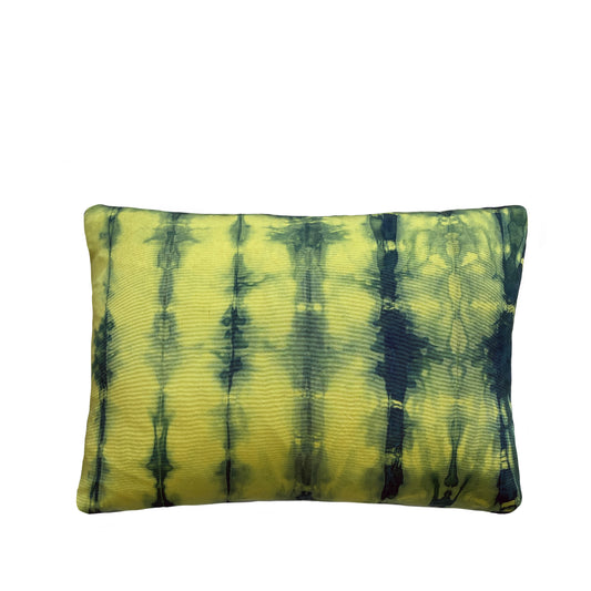 Hand Dyed Silk Pillow, Canary Yellow & Indigo Ripple